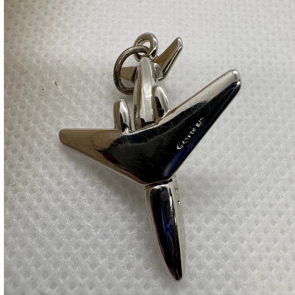 Vintage Sterling Silver Airplane Jet Charm Rhodium Plated Travel Pendant 3.59g